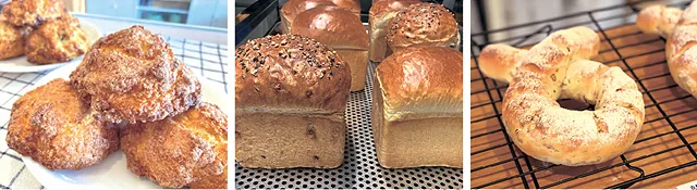 갓 만든 위크앤드의 다양한 빵들