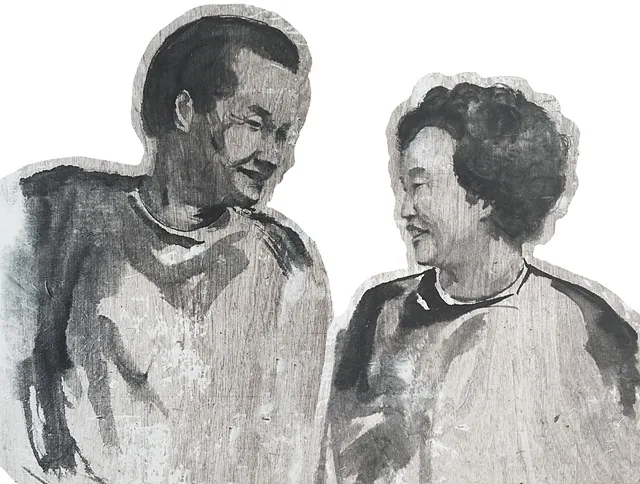 이지희 이태영, 조명자 농부 한지에 수묵 75x115cm 2020